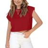 Haloumoning Girls Short Sleeve T-Shirts Crop Top Rolled Sleeve Round Neck Solid Loose Basic Tees for Summer(Red)
