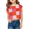 Haloumoning Girls Summer Crop Tops Color Block Vest Cute Tanks Cap Sleeve Tee Loose Kids Knit Top 5-14 Years(Red)