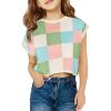 Haloumoning Girls Summer Crop Tops Color Block Vest Cute Tanks Cap Sleeve Tee Loose Kids Knit Top 5-14 Years(Sky Blue)