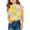 Haloumoning Girls Summer Crop Tops Color Block Vest Cute Tanks Cap Sleeve Tee Loose Kids Knit Top 5-14 Years(Yellow)