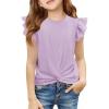 Haloumoning Girls T Shirts Ruffle Sleeve Twist Front Tshirts Summer Casual Crewneck Tees Tops 5-14 Years(Light Purple)
