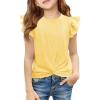 Haloumoning Girls T Shirts Ruffle Sleeve Twist Front Tshirts Summer Casual Crewneck Tees Tops 5-14 Years(Yellow)
