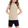Haloumoning Girls Tank Tops Kids Sleeveless Athletic Lightweight Cute Summer Top Dancewear 5-14 Years(Beige)