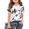 Haloumoning Girls Tie Dye Short Sleeve Shirt Kids Summer Fashion Crewneck Tops Casual Tees 5-14 Years(Black)