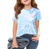 Haloumoning Girls Tie Dye Short Sleeve Shirt Kids Summer Fashion Crewneck Tops Casual Tees 5-14 Years(Blue)