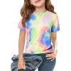 Haloumoning Girls Tie Dye Short Sleeve Shirt Kids Summer Fashion Crewneck Tops Casual Tees 5-14 Years(Jewelry Blue)
