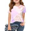 Haloumoning Girls Tie Dye Short Sleeve Shirt Kids Summer Fashion Crewneck Tops Casual Tees 5-14 Years(Light Pink)