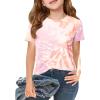 Haloumoning Girls Tie Dye Short Sleeve Shirt Kids Summer Fashion Crewneck Tops Casual Tees 5-14 Years(Orange Pink)