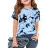 Haloumoning Girls Tie Dye Short Sleeve Shirt Kids Summer Fashion Crewneck Tops Casual Tees 5-14 Years(Sky Blue)