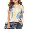 Haloumoning Girls Tie Dye Short Sleeve Shirt Kids Summer Fashion Crewneck Tops Casual Tees 5-14 Years(Yellow)