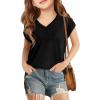 Haloumoning Girls V Neck T-Shirts Kids Summer Swiss Dot Short Sleeve Tops Cute Fashion Tees 5-14 Years(Black)