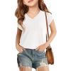 Haloumoning Girls V Neck T-Shirts Kids Summer Swiss Dot Short Sleeve Tops Cute Fashion Tees 5-14 Years(White)