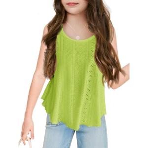 Girls Eyelet Flowy Tank Tops Cute Summer Spaghetti Strap Tops Kids Fashion Embroidery Sleeveless Shirts(Olive Drab)