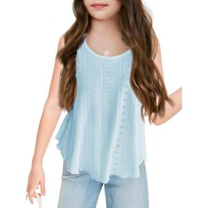Girls Eyelet Flowy Tank Tops Cute Summer Spaghetti Strap Tops Kids Fashion Embroidery Sleeveless Shirts(Sky Blue)
