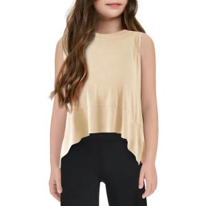 Haloumoning Girls Athletic Tank Top Kids Summer Cute Crop Tops Workout Yoga Sports Shirt 5-14 Years(Apricot)