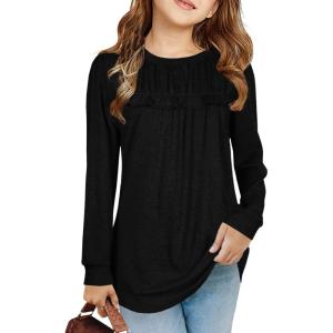 Haloumoning Girls Cute Short Sleeve Tunic Tops Casual Loose Ruffle T Shirts Kids Summer Soft Blouses Size 4-15 Years(Z1-black)