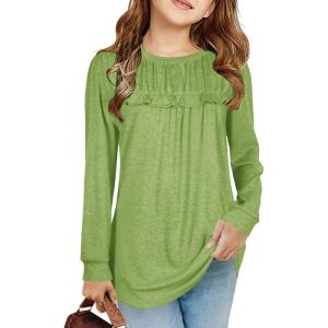 Haloumoning Girls Cute Short Sleeve Tunic Tops Casual Loose Ruffle T Shirts Kids Summer Soft Blouses Size 4-15 Years(Z1-grass Green)