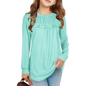 Haloumoning Girls Cute Short Sleeve Tunic Tops Casual Loose Ruffle T Shirts Kids Summer Soft Blouses Size 4-15 Years(Z1-light Blue)