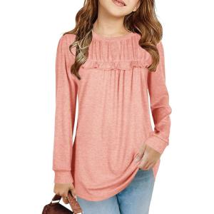 Haloumoning Girls Cute Short Sleeve Tunic Tops Casual Loose Ruffle T Shirts Kids Summer Soft Blouses Size 4-15 Years(Z1-pink)