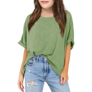 Haloumoning Girls Oversized T-Shirts Short Sleeve Crewneck Summer Casual Loose Tops Tees(Green)