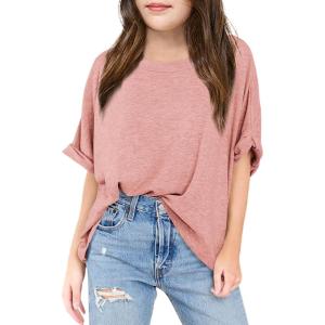 Haloumoning Girls Oversized T-Shirts Short Sleeve Crewneck Summer Casual Loose Tops Tees(Pink)