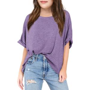 Haloumoning Girls Oversized T-Shirts Short Sleeve Crewneck Summer Casual Loose Tops Tees(Purple)