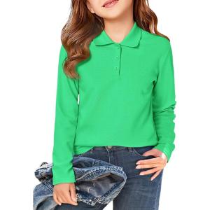 Haloumoning Girls School Uniform Long Sleeve Polo Shirt Kids Golf Pique Polo Shirts 5-14 Years(Green)