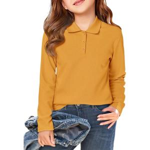 Haloumoning Girls School Uniform Long Sleeve Polo Shirt Kids Golf Pique Polo Shirts 5-14 Years(Orange)