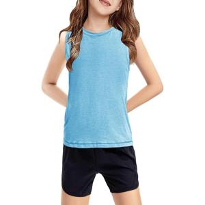 Haloumoning Girls Tank Tops Kids Sleeveless Athletic Lightweight Cute Summer Top Dancewear 5-14 Years(Blue)