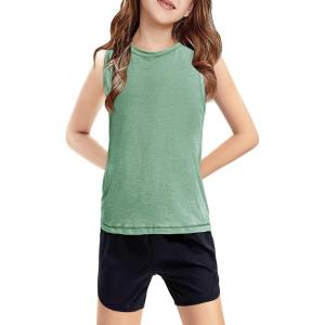 Haloumoning Girls Tank Tops Kids Sleeveless Athletic Lightweight Cute Summer Top Dancewear 5-14 Years(Green)