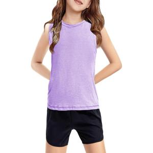 Haloumoning Girls Tank Tops Kids Sleeveless Athletic Lightweight Cute Summer Top Dancewear 5-14 Years(Purple)
