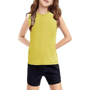 Haloumoning Girls Tank Tops Kids Sleeveless Athletic Lightweight Cute Summer Top Dancewear 5-14 Years(Yellow)