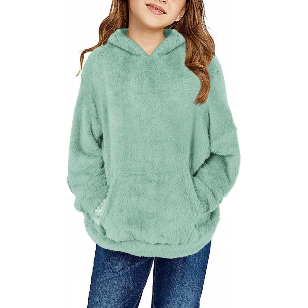 image:imageHaloumoning Girls Fuzzy Fleece Pullover Hoodies Sweatshirt Casual Loose Outwear Coat with Pockets 415 YearsCgreen