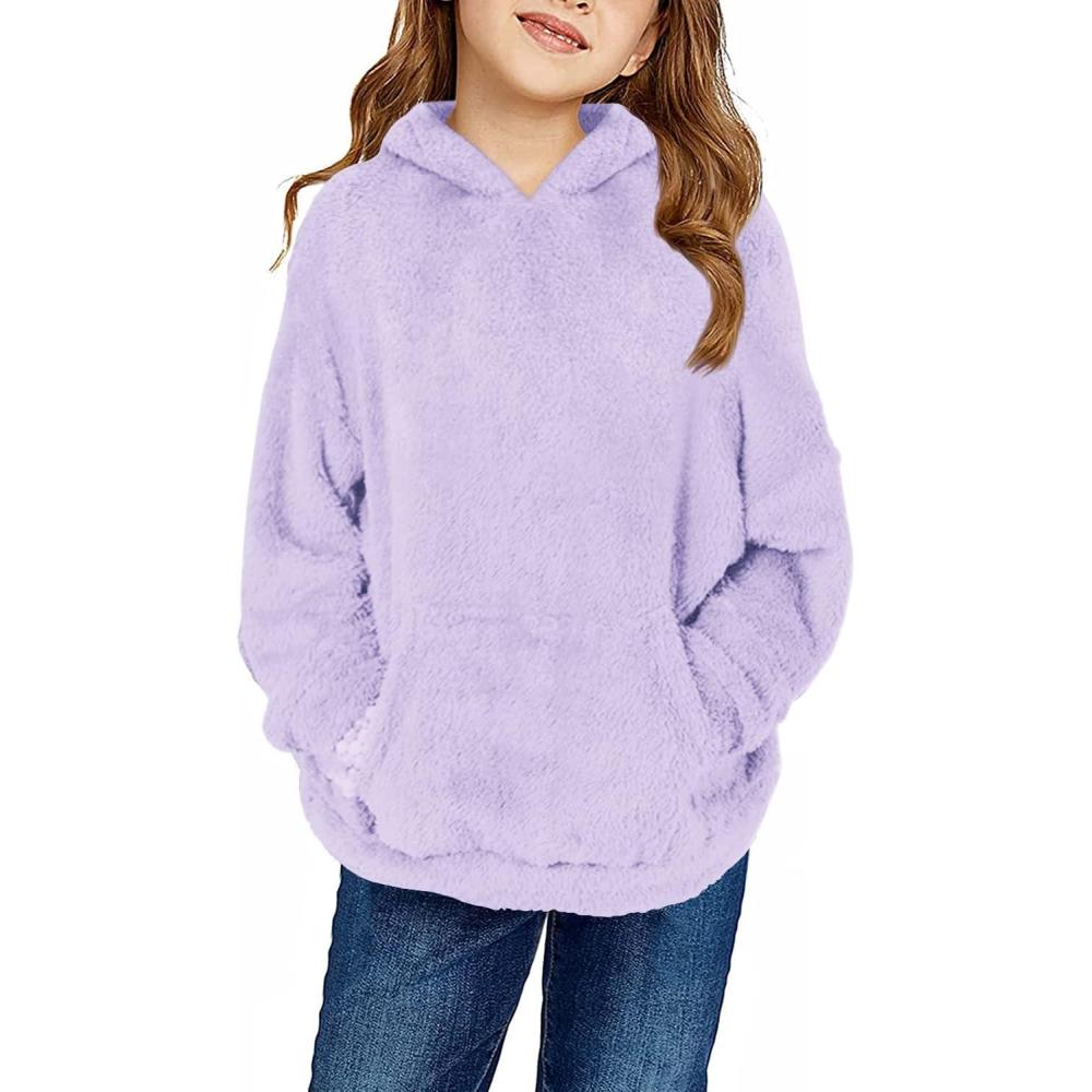 image:imageHaloumoning Girls Fuzzy Fleece Pullover Hoodies Sweatshirt Casual Loose Outwear Coat with Pockets 415 YearsCpurple