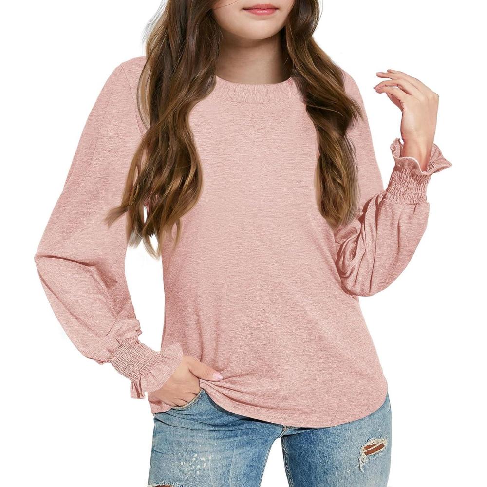 image:imageHaloumoning Girls Long Sleeve Shirts Kids Fashion Crew Neck Tunic Tops Blouse 514 YearsPink