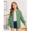 Haloumoning Girls Button Down Cardigan Mock Neck Lantern Long Sleeve Sweater Chunky Knit Outerwear Jacket 5-14Y(Green)