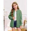 Haloumoning Girls Button Down Cardigan Mock Neck Lantern Long Sleeve Sweater Chunky Knit Outerwear Jacket 5-14Y(Green)