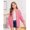 Haloumoning Girls Button Down Cardigan Mock Neck Lantern Long Sleeve Sweater Chunky Knit Outerwear Jacket 5-14Y(Pink)