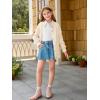 Haloumoning Girls Button Down Cardigan Mock Neck Lantern Long Sleeve Sweater Chunky Knit Outerwear Jacket 5-14Y(White)