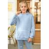 Haloumoning Girls Fuzzy Fleece Pullover Hoodies Sweatshirt Casual Loose Outwear Coat with Pockets 4-15 Years(C-blue Grey)