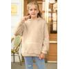 Haloumoning Girls Fuzzy Fleece Pullover Hoodies Sweatshirt Casual Loose Outwear Coat with Pockets 4-15 Years(C-khaki)