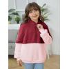 Haloumoning Girls Fuzzy Fleece Pullover Hoodies Sweatshirt Casual Loose Outwear Coat with Pockets 4-15 Years(Red&pink)