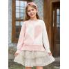 Haloumoning Girls Heart Sweater Kids Cute Color Block Knit Sweaters 7-14 Years(Light Pink)