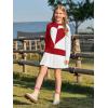 Haloumoning Girls Heart Sweater Kids Cute Color Block Knit Sweaters 7-14 Years(Red)