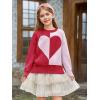 Haloumoning Girls Heart Sweater Kids Cute Color Block Knit Sweaters 7-14 Years(Red Pink)