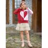 Haloumoning Girls Heart Sweater Kids Cute Color Block Knit Sweaters 7-14 Years(Red Pink)