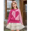 Haloumoning Girls Heart Sweater Kids Cute Color Block Knit Sweaters 7-14 Years(Rose Red)