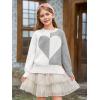 Haloumoning Girls Heart Sweater Kids Cute Color Block Knit Sweaters 7-14 Years(White)