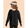 Haloumoning Girls Oversized Long Sleeve T Shirts Kids Casual V Neck Cute Tops Basic Tees with Thumb Holes 4-14Y(Black)
