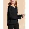 Haloumoning Girls Oversized Long Sleeve T Shirts Kids Casual V Neck Cute Tops Basic Tees with Thumb Holes 4-14Y(Black)